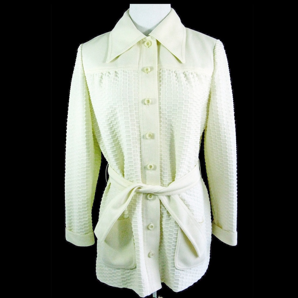 Butte Knit 1960-70's Dacron Ivory Belted Sweater